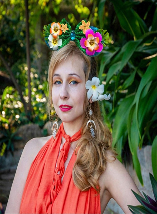 Kiddale Hawaiian Headbands,Tropical Flower Hair Band,Sequin Mouse Ear Flower Hair Accessories Costume Cosplay Headwear for Birthday Summer Luau Party Holiday Decorations - Image 2